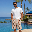 Real-life photo of someone wearing Men's Grand Gathering Custom Face Beach Shorts — custom faces printed all-over