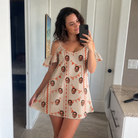 Real-life photo of someone wearing Women's Grand Gathering Custom Face Off-Shoulder Dress — custom faces printed all-over