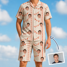Man wearing Men's Grand Gathering Custom Face Shirt & Shorts Set — custom faces printed all-over