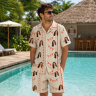 Real-life photo of someone wearing Men's Grand Gathering Custom Face Shirt & Shorts Set — custom faces printed all-over