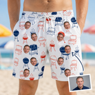 Man wearing Men's Grate Expectations Custom Face Beach Shorts — custom faces printed all-over