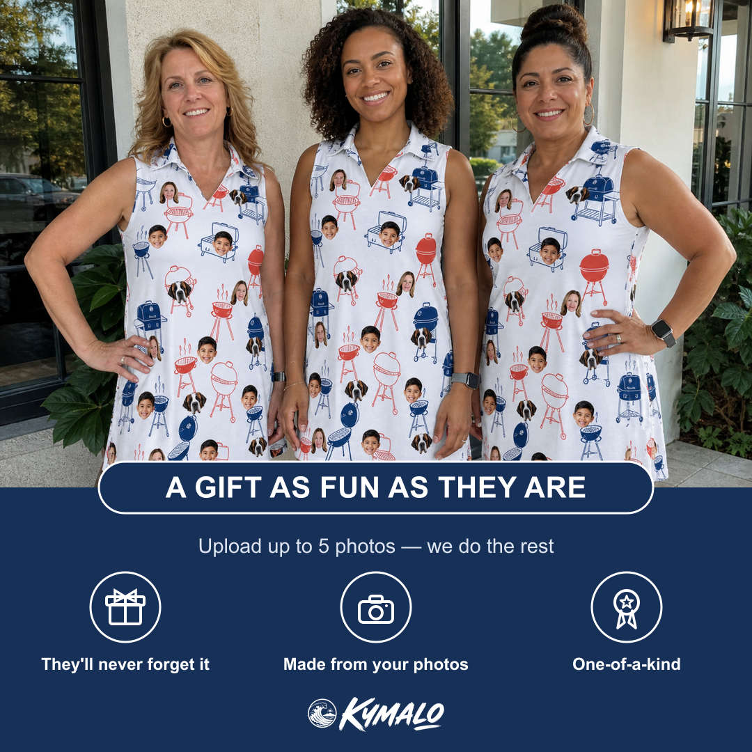 Friends in matching Women's Grate Expectations Custom Face V-Neck Dress — a group gift photo