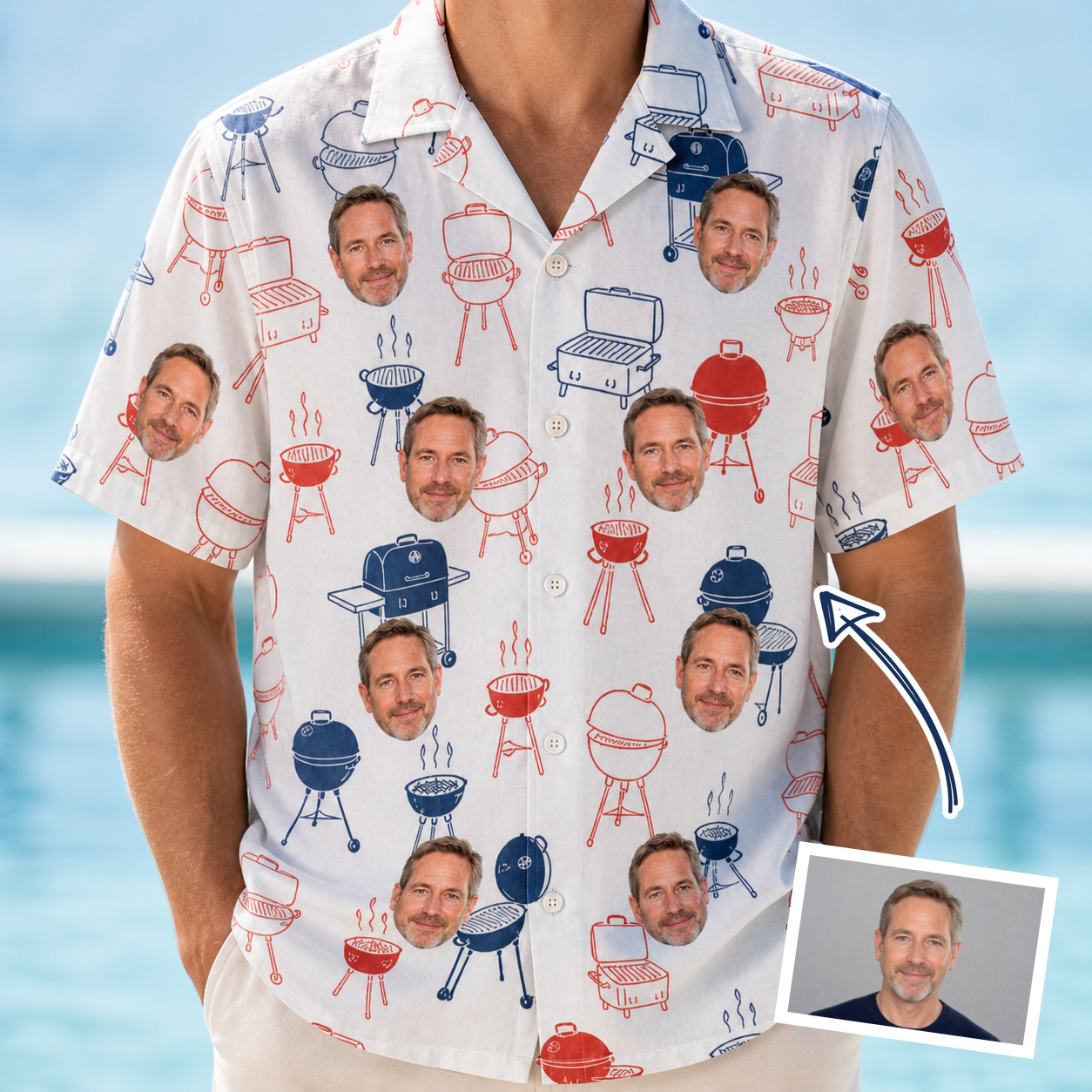 Man wearing Men's Grate Expectations Custom Face Hawaiian Shirt — custom faces printed all-over