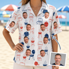 Woman wearing Women's Grate Expectations Custom Face Hawaiian Shirt — custom faces printed all-over