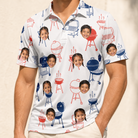 Model wearing Men's Grate Expectations Custom Face Polo Shirt printed with kids' faces