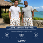 Friends in matching Men's Mustard Mingle Custom Face Beach Shorts — a group gift photo