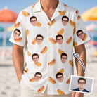 Man wearing Men's Mustard Mingle Custom Face Hawaiian Shirt — custom faces printed all-over