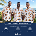 Friends in matching Men's Mustard Mingle Custom Face Hawaiian Shirt — a group gift photo