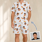 Man wearing Men's Mustard Mingle Custom Face Shirt & Shorts Set — custom faces printed all-over
