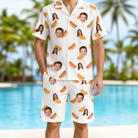 Model wearing Men's Mustard Mingle Custom Face Shirt & Shorts Set printed with kids' faces