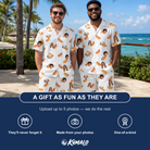 Friends in matching Men's Mustard Mingle Custom Face Shirt & Shorts Set — a group gift photo