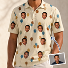 Man wearing Men's Affection Aloft Custom Face Polo Shirt — custom faces printed all-over
