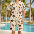 Model wearing Men's Affection Aloft Custom Face Shirt & Shorts Set printed with kids' faces