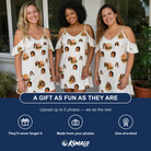 Friends in matching Women's Burger Banquet Custom Face Off-Shoulder Dress — a group gift photo