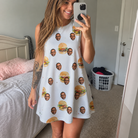 Real-life photo of someone wearing Women's Burger Banquet Custom Face Tank Dress — custom faces printed all-over