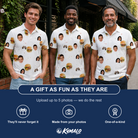 Friends in matching Men's Burger Banquet Custom Face Polo Shirt — a group gift photo
