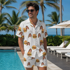 Real-life photo of someone wearing Men's Burger Banquet Custom Face Shirt & Shorts Set — custom faces printed all-over