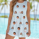 Model wearing Women's Heart Hitch Custom Face Tank Dress printed with kids' faces