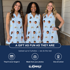 Friends in matching Women's Heart Hitch Custom Face V-Neck Dress — a group gift photo