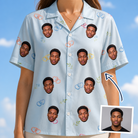 Woman wearing Women's Heart Hitch Custom Face Hawaiian Shirt — custom faces printed all-over