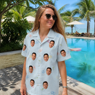 Real-life photo of someone wearing Women's Heart Hitch Custom Face Hawaiian Shirt — custom faces printed all-over