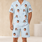 Model wearing Men's Heart Hitch Custom Face Shirt & Shorts Set printed with kids' faces
