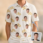 Man wearing Men's Paired Piers Custom Face Polo Shirt — custom faces printed all-over