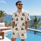 Real-life photo of someone wearing Men's Paired Piers Custom Face Shirt & Shorts Set — custom faces printed all-over