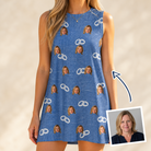 Woman wearing Women's Foreshore Forever Custom Face Tank Dress — custom faces printed all-over