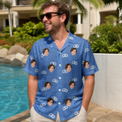 Real-life photo of someone wearing Men's Foreshore Forever Custom Face Hawaiian Shirt — custom faces printed all-over