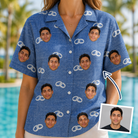 Woman wearing Women's Foreshore Forever Custom Face Hawaiian Shirt — custom faces printed all-over