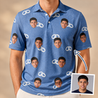 Man wearing Men's Foreshore Forever Custom Face Polo Shirt — custom faces printed all-over