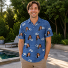 Real-life photo of someone wearing Men's Foreshore Forever Custom Face Polo Shirt — custom faces printed all-over