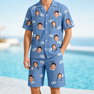 Model wearing Men's Foreshore Forever Custom Face Shirt & Shorts Set printed with kids' faces