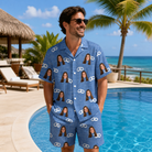 Real-life photo of someone wearing Men's Foreshore Forever Custom Face Shirt & Shorts Set — custom faces printed all-over