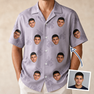Man wearing Men's Coquina Concerto Custom Face Hawaiian Shirt — custom faces printed all-over