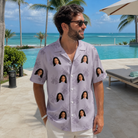 Real-life photo of someone wearing Men's Coquina Concerto Custom Face Hawaiian Shirt — custom faces printed all-over