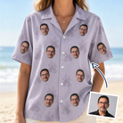 Woman wearing Women's Coquina Concerto Custom Face Hawaiian Shirt — custom faces printed all-over