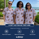 Friends in matching Women's Coquina Concerto Custom Face Hawaiian Shirt — a group gift photo
