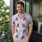 Real-life photo of someone wearing Men's Coquina Concerto Custom Face Polo Shirt — custom faces printed all-over