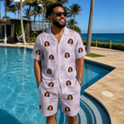 Real-life photo of someone wearing Men's Coquina Concerto Custom Face Shirt & Shorts Set — custom faces printed all-over