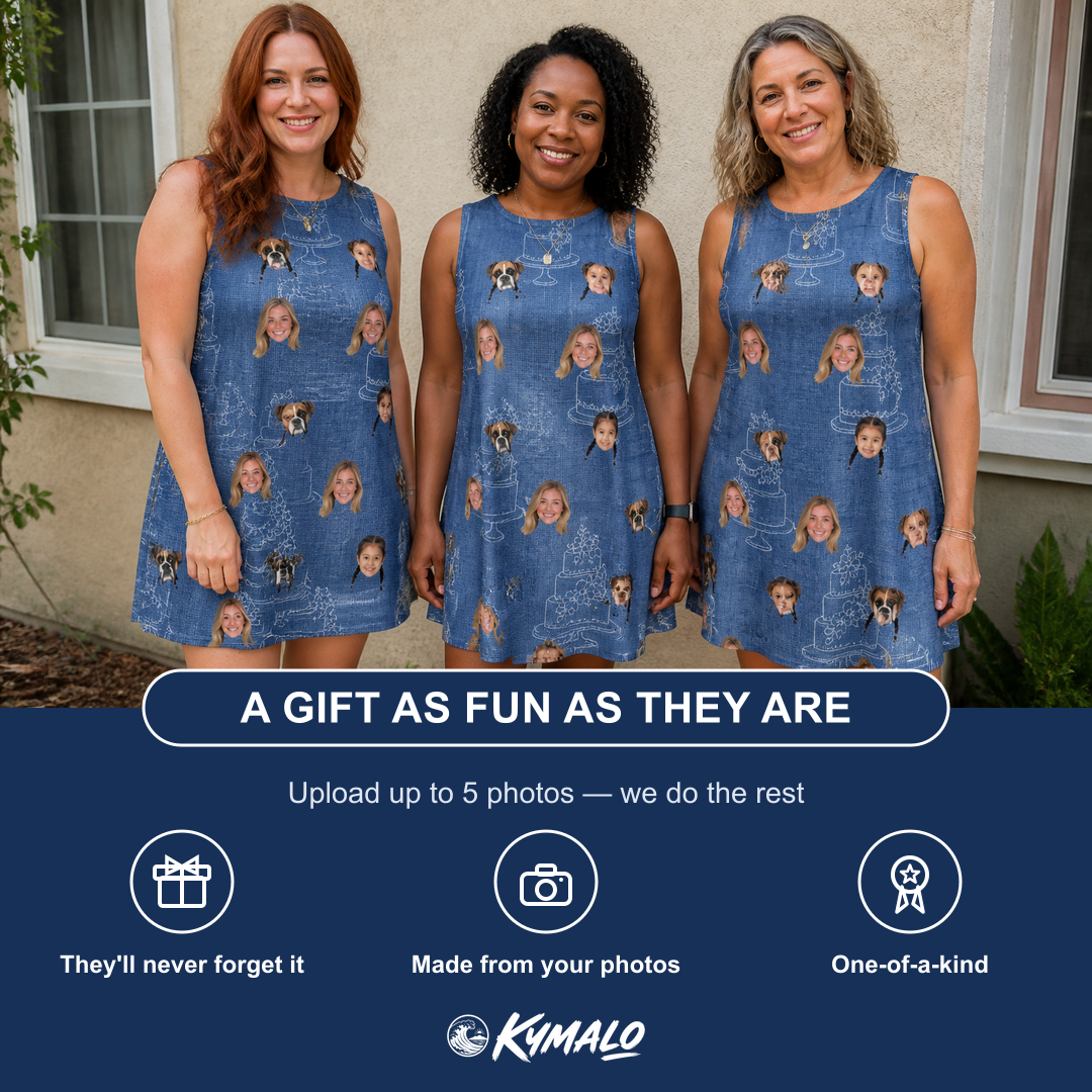 Friends in matching Women's Fondant Foam Custom Face Tank Dress — a group gift photo