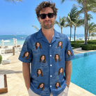 Real-life photo of someone wearing Men's Fondant Foam Custom Face Hawaiian Shirt — custom faces printed all-over