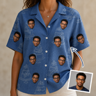 Woman wearing Women's Fondant Foam Custom Face Hawaiian Shirt — custom faces printed all-over