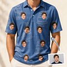 Man wearing Men's Fondant Foam Custom Face Polo Shirt — custom faces printed all-over