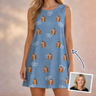 Woman wearing Women's Interlaced Isles Custom Face Tank Dress — custom faces printed all-over