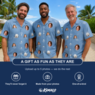 Friends in matching Men's Interlaced Isles Custom Face Hawaiian Shirt — a group gift photo