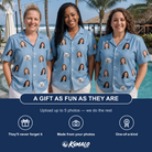 Friends in matching Women's Interlaced Isles Custom Face Hawaiian Shirt — a group gift photo