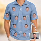 Man wearing Men's Interlaced Isles Custom Face Polo Shirt — custom faces printed all-over