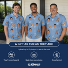 Friends in matching Men's Interlaced Isles Custom Face Polo Shirt — a group gift photo